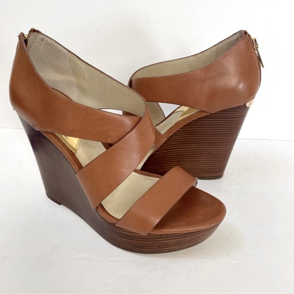 Michael Kors Elena Stacked Leather Wedge Size 8 - Picture 1 of 15